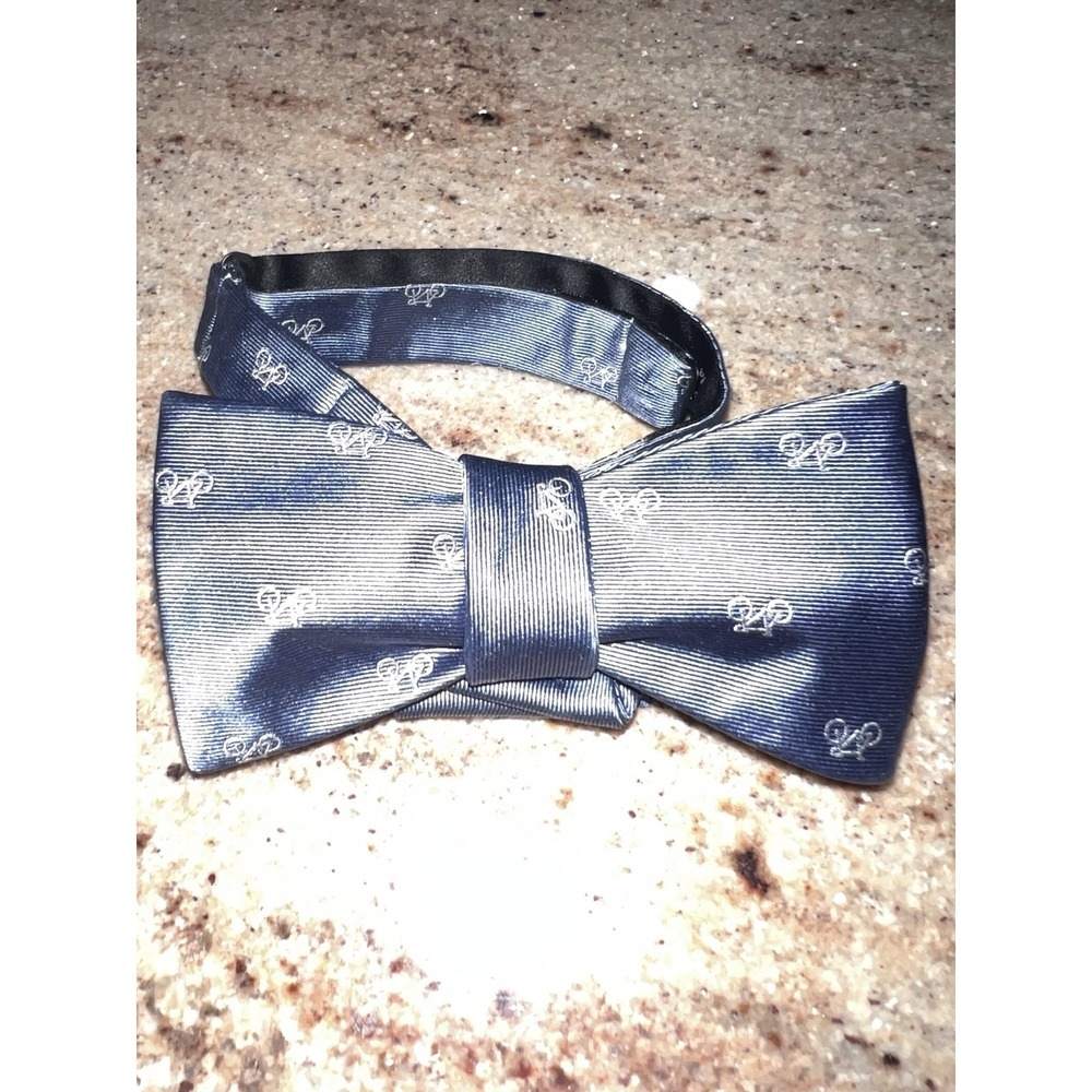 The Tie Bar Blue Silk Bow Tie Bicycle Bike Print Hand Made Self-Tie 2.5"